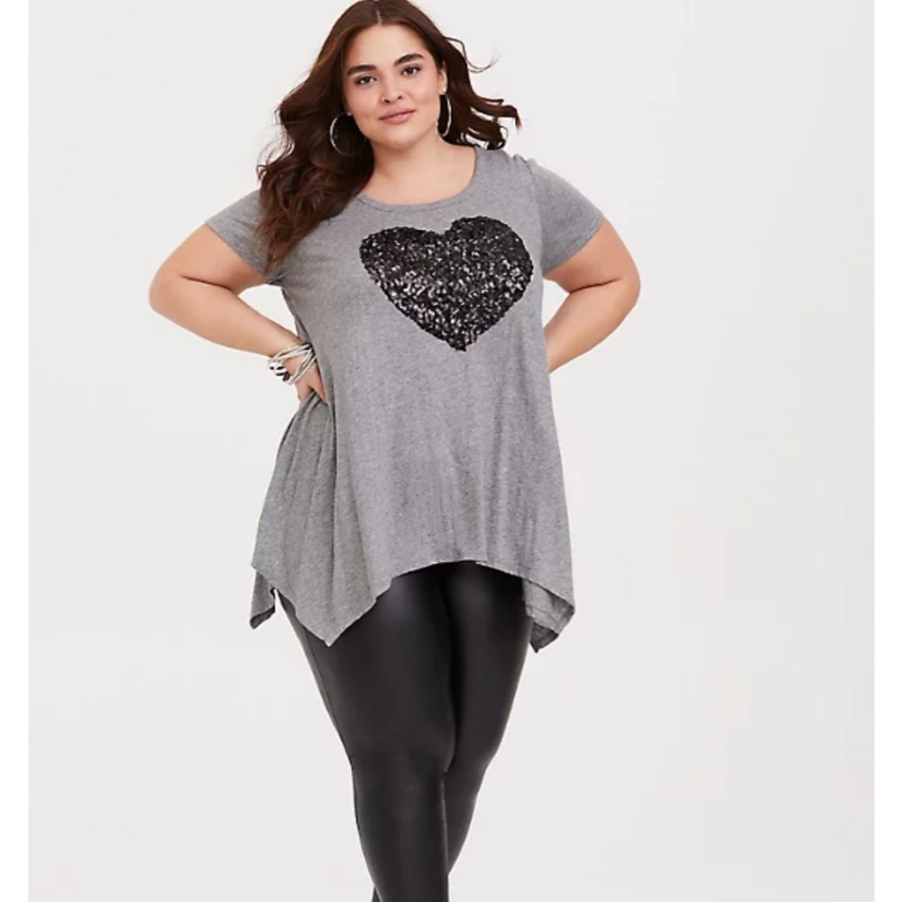 Torrid black sequin heart Handkerchief shirt